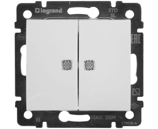 Механизм выключателя Legrand 2-клавишный СП Valena 10 А 250 В IP31 с зеленой подсветкой белый Leg 774428 – изображение 2