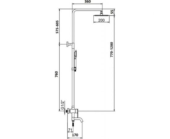 Душевая стойка со смесителем, квадратным тропическим душем и лейкой WISENT W3506А – изображение 3