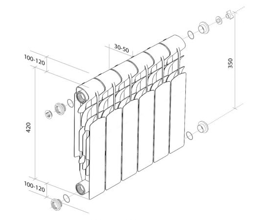 Радиатор Royal Thermo Revolution 350 - 12 секций НС-1070104 – изображение 5
