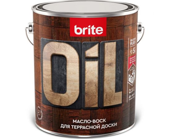 Масло-воск для террасной доски BRITE FLEXX бесцветное, банка 2.5 л, 212476 