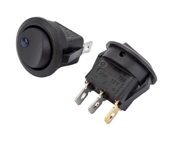 Круглая клавиша Nord-Yada 12V 20А черная с синей LED подсветкой (3контакта) ON-OFF (2шт в упаковке) 905477 – изображение 4