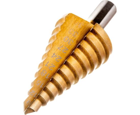 Сверло ступенчатое (9-36 мм; HSS TiN; трехгранный хвостовик) ТУНДРА 5570237 
