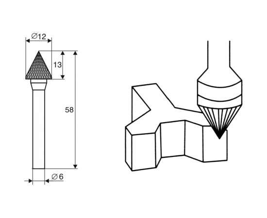 Борфреза коническая 60 градусов, форма J, 12x13x6х58 мм Энкор 21715 – изображение 2
