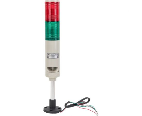 Светосигнальная колонна INNOCONT d=56мм, светодиод, стойка 70мм, основание d=70мм, постоянное свечение, зуммер, цвет: красный, зеленый, 24VDC, IP50, кабель 0,5м TL56B-024-RG 