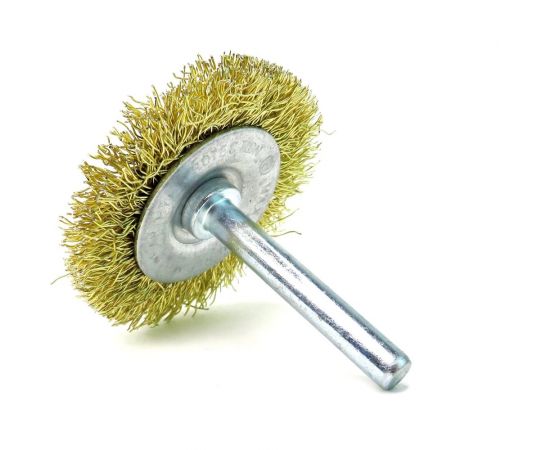 Щетка для дрели дисковая 50x8 мм, с хв-м 6 мм, гофрированная латунированная сталь 0.30 мм 13-176 EuroBrush EB-D50BS 