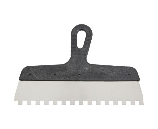Зубчатый шпатель КЭС 10x10 мм, нержавеющая сталь, пластиковая рукоятка, 200 мм 10000054 