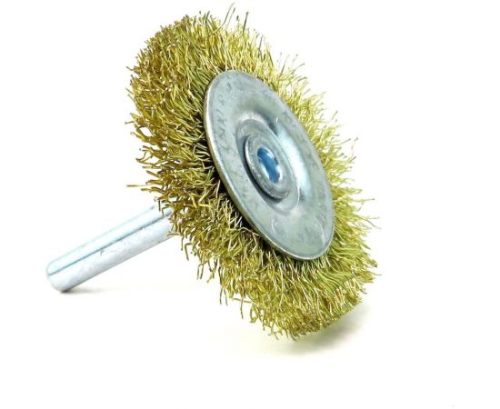 Щетка для дрели дисковая 50x8 мм, с хв-м 6 мм, гофрированная латунированная сталь 0.30 мм 13-176 EuroBrush EB-D50BS – изображение 5