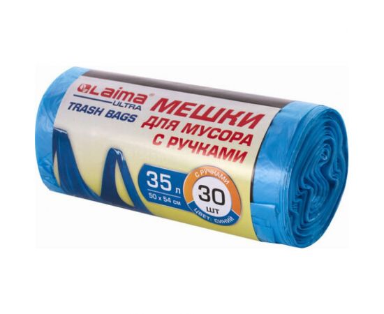Мешки для мусора прочные с ручками ULTRA (30 шт.; 35 л; синие; ПНД; 9 мкм; 50x54 см) LAIMA 607683 – изображение 7