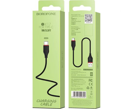 USB-кабель Borofone BX17 Enjoy AM-Type-C 1 метр, 3A, ПВХ, черный 23752-BX17tBK – изображение 3
