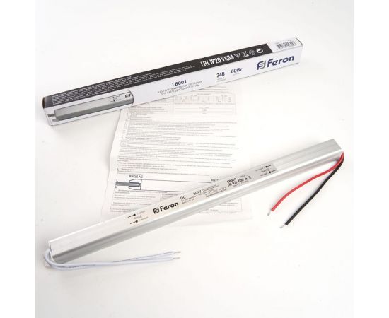 Электронный трансформатор FERON для светодиодной ленты 60W 24V (ультратонкий драйвер), LB001 48014 – изображение 3