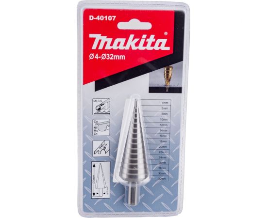 Сверло ступенчатое по металлу (15 ступеней; 4-32 мм; HSS) Makita D-40107 