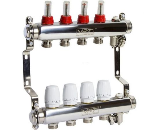 Коллекторная группа VRT 1""х3/4"", евроконус, 4 выхода, c расходомерами 530143 