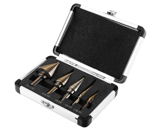 Набор сверл ступенчатых в металлическом кейсе DH22, 5 шт DEKO 065-0690 