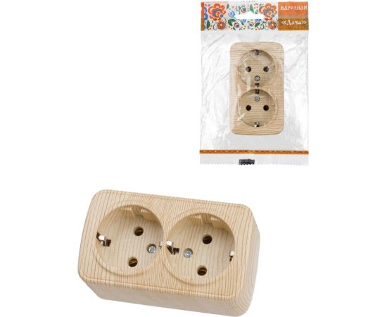 Розетка TDM двойная 2П+3 открытой установки IP20 16А, сосна ""Дача"" Народная SQ1824-0040 