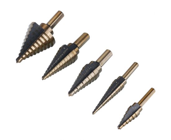 Набор сверл ступенчатых в металлическом кейсе DH22, 5 шт DEKO 065-0690 – изображение 5