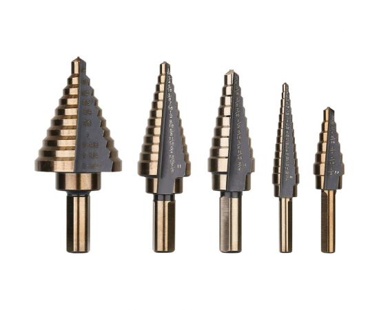 Набор сверл ступенчатых в металлическом кейсе DH22, 5 шт DEKO 065-0690 – изображение 3