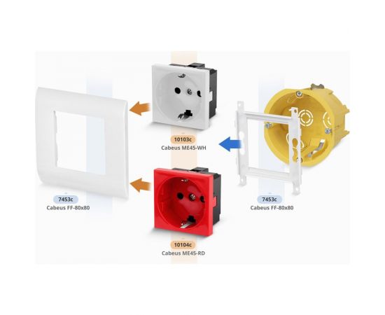 Электрическая розетка Cabeus Mosaic 45x45, нем. ст., 2K+3, 16A, белая (в сборе) ME45-WH – изображение 3