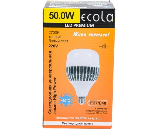 Светодиодная лампа Ecola High Power LED Premium 50W 220V универс. E27/E40 лампа 2700K 220x120mm HPUW50ELC – изображение 3