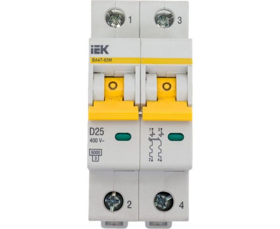 Автоматический выключатель IEK ВА47-60M 2Р 25А 6кА D MVA31-2-025-D 