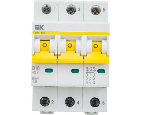 Автоматический выключатель IEK ВА47-60M 3Р 10А 6кА D MVA31-3-010-D 