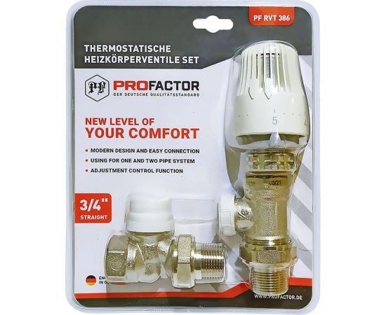 Комплект радиатора PROFACTOR термостатический, прямой, 3/4 PF RVT 386 