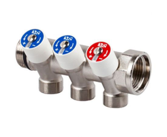 Распределительный коллектор со встроенными клапанами SR Rubinetterie 3/4""х1/2"", на 3 выхода 0054-2000N300 