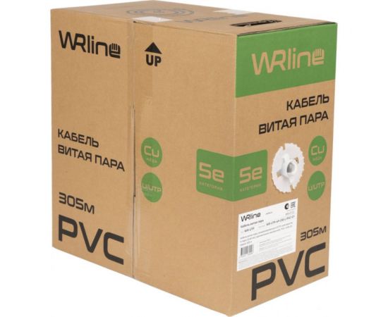 Кабель витая пара WRline WR-UTP-4P-C5E-L-PVC-GY неэкранированный U/UTP, категория 5e, 4 пары (0,48 мм), одножильный, внутренний, PVC нг(А)-LS, серый, 305 м 505755 – изображение 4