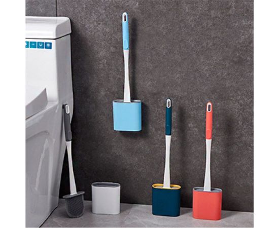 Ершик для унитаза SANTRADE настенный/напольный, силиконовая щетка, голубой 1230 – изображение 2