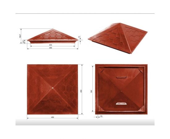 Колпак ППК на заборный столб 1.5x1.5 кирпича Neoкомпозит Гибкая черепица, 390x390x43 мм, терракотовый КЗ-390 ГЧ Т – изображение 2