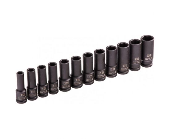 Набор ударных глубоких шестигранных торцевых головок 1/2"", 10-24 мм, в кейсе, 12 шт. STELS 13998 – изображение 4