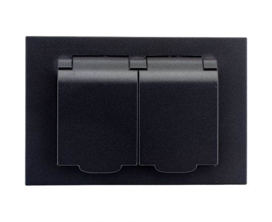 Двухместная розетка UNIVersal с крышкой серия афина с/з, с/у, 16а, 220в, графит еврослот A0031-Gr – изображение 4