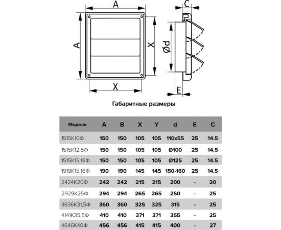 Решетка вытяжная с гравитационными жалюзи 4141К35.5Ф (410x410 мм; фланец D355; ASA-пластик; серый) ERA 87-663 – изображение 3