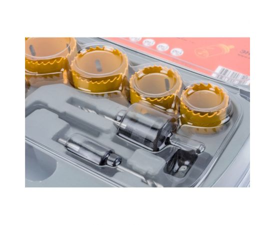 Набор коронок 13 предметов (9 коронок 19-64 мм, 2 адаптера, ключ, центр. сверло) Энкор 24570 – изображение 4