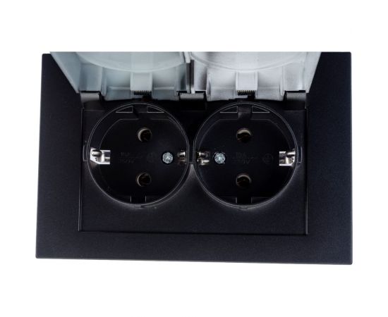 Двухместная розетка UNIVersal с крышкой серия афина с/з, с/у, 16а, 220в, графит еврослот A0031-Gr – изображение 2