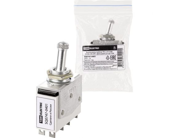 Выключатель-тумблер TDM тв1-2 2p 250 в 5 а (8c) on-off с фиксацией (2з+2р) SQ0747-0401 