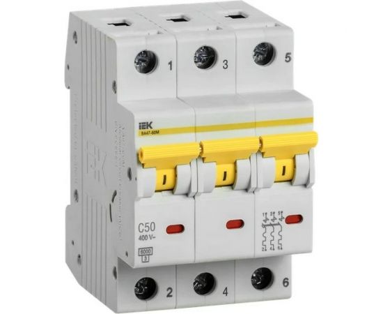 Автоматический выключатель IEK ВА47-60M 3Р 50А 6кА С MVA31-3-050-C 