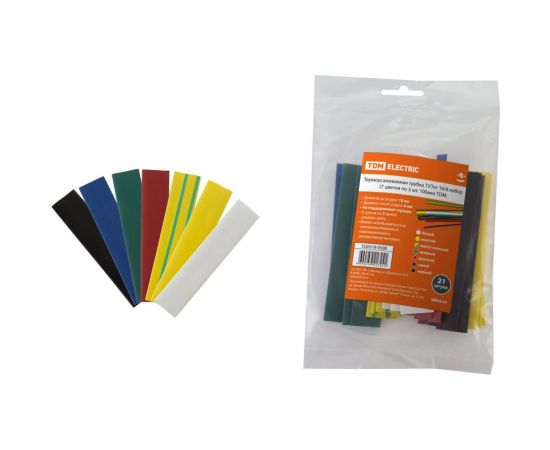 Термоусаживаемая трубка TDM ТУТнг 16/8 набор (7 цветов по 3 шт. 100мм) SQ0518-0508 