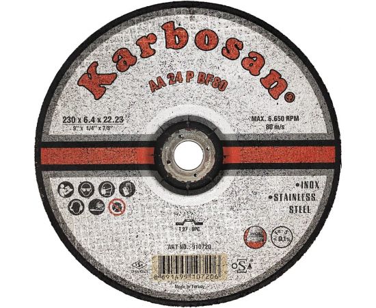 Диск шлифовальный по нержавеющей стали 230x6.4x22 мм Karbosan 10720 