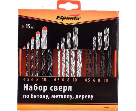 Набор сверл по бетону, металлу, дереву (15 шт; 4-10 мм) SPARTA 725085 – изображение 5