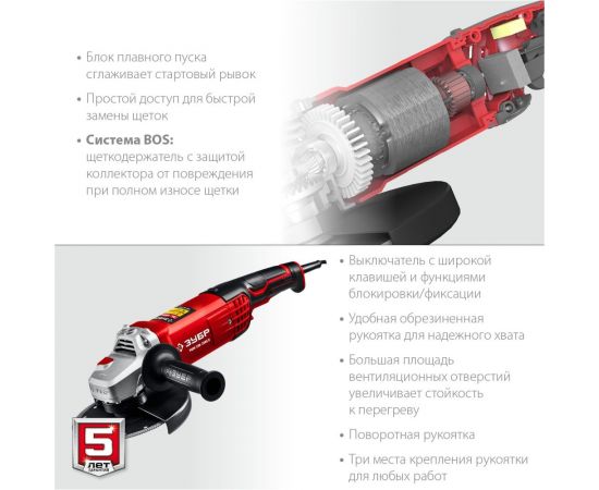 Углошлифовальная машина ЗУБР 230 мм, 2200 Вт УШМ-230-2205 П – изображение 11