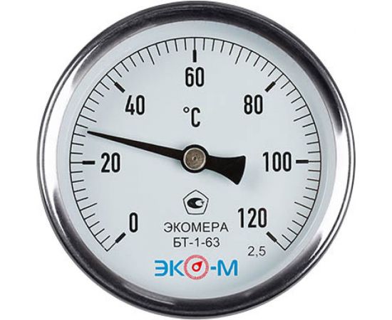 Биметаллический термометр ЭКО-М ЭКОМЕРА БТ-1-63, 0-120C, L=80 БТ-1-63-120С-L80 