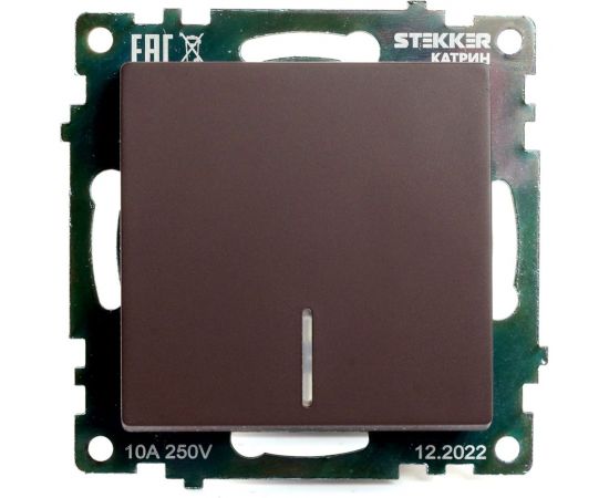 1-клавишный механизм выключателя c индикатором STEKKER GLS10-7101-04, 250В, 10А, серия Катрин, шоколад 49022 