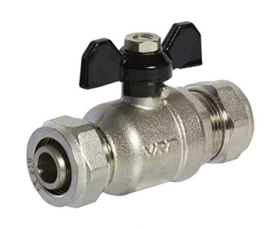 Кран шаровой для металлополимерной трубы VRT 16x16 цанга/цанга никель 528741 