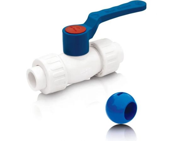 Кран шаровой Blue Ocean полипропиленовый (шар ABS) с 2 сгонами ХВС - 20 PPRF/BVUA-CW/PPR(W)-20 