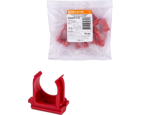 Крепеж-клипса для трубы TDM ПНД, 20 мм, красная, 10 шт. SQ0405-0142 