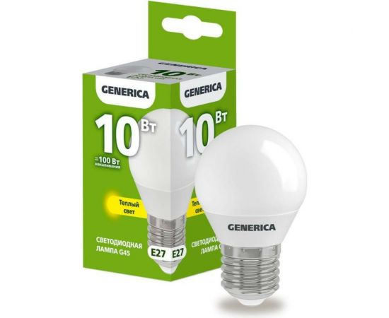 Светодиодная лампа GENERICA G45 шар 10Вт 230В 3000К E27 LL-G45-10-230-30-E27-G 