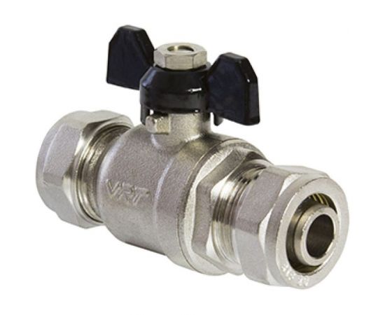 Кран шаровой для металлополимерной трубы VRT 16x16 цанга/цанга никель 528741 – изображение 8