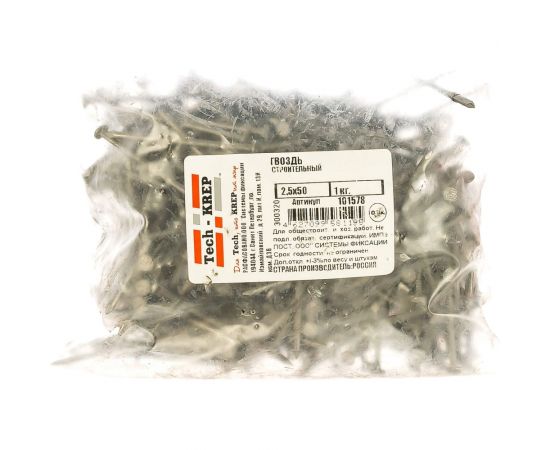 Строительный гвоздь 2.5х50, 1кг (535 шт.) - пакет Tech-Krep 101578 – изображение 2