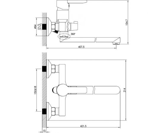 Смеситель для ванны IDDIS Sena SENSBL2i10WA с длинным изливом с керамическим дивертором – изображение 7