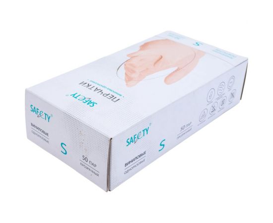 Медицинские диагностические одноразовые перчатки SAF&TY нестерильные, виниловые, гладкие, неопудренные с внутренним полиуретановым покрытием, прозрачные, р. s, 100 шт. 23 598 – изображение 3